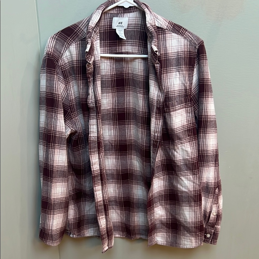 H&M Men's Burgundy Plaid Shirt
